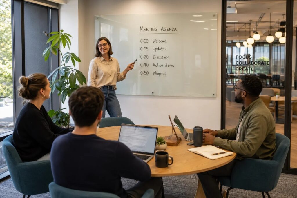 Ucinkoviti sestanki - sejna soba coworkinga makerSP_CE z agendo
