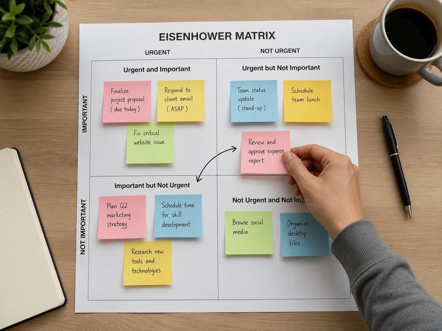The Eisenhower matrix for sorting tasks by importance