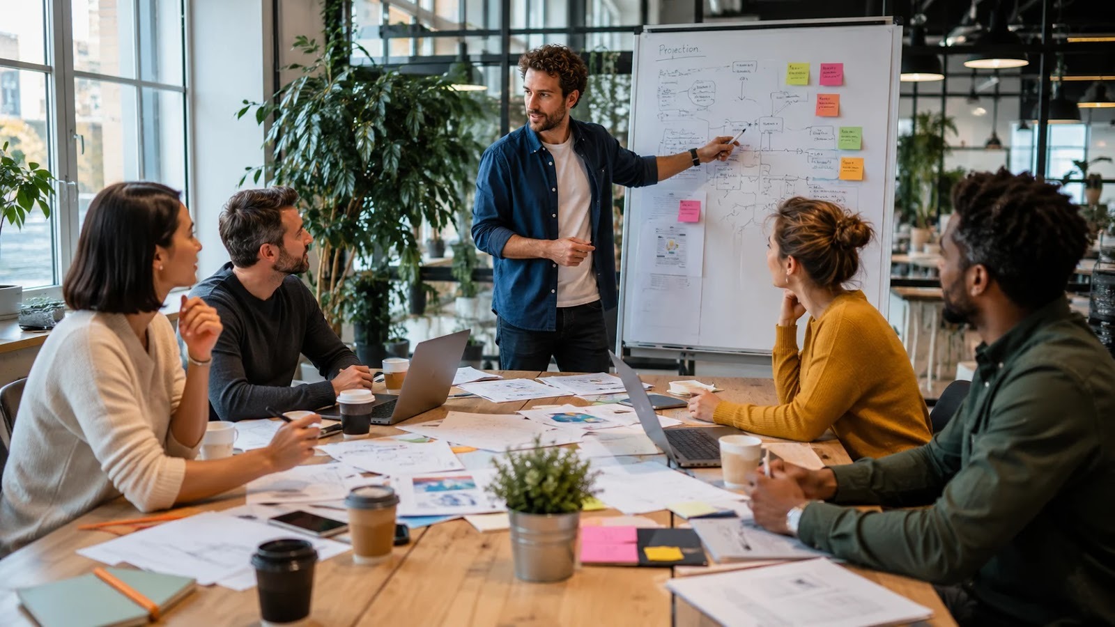 A team day in the office – a hybrid team collaborating in the coworking space