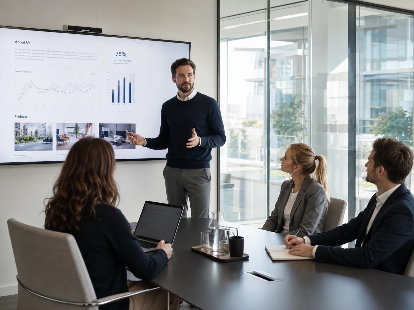 An entrepreneur presenting a pilot project to a potential client
