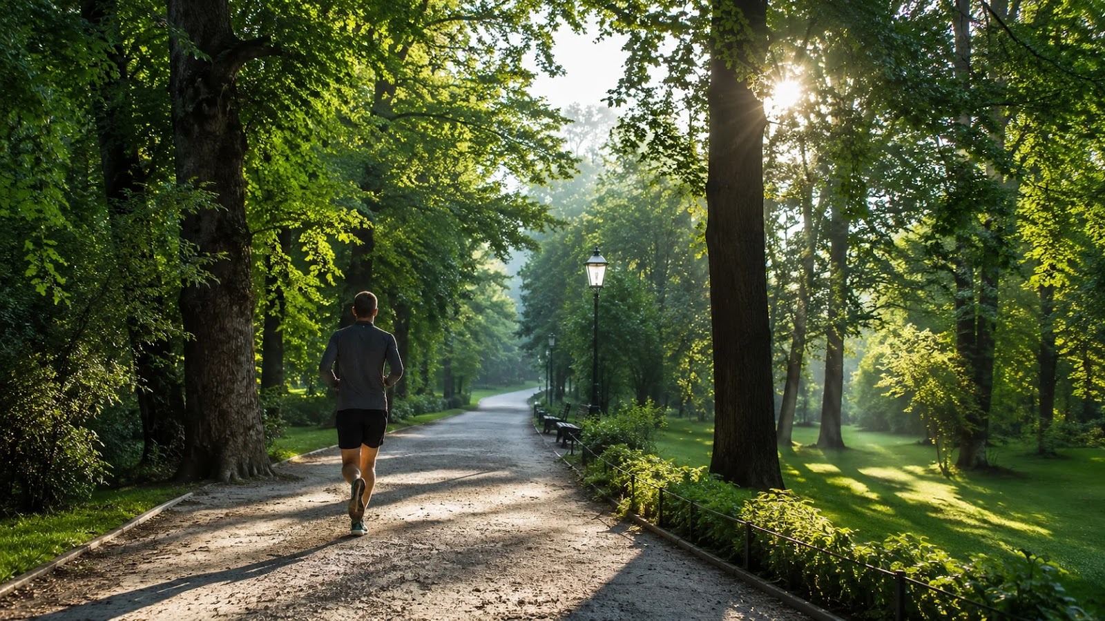A morning run along a path in Tivoli Park in Ljubljana