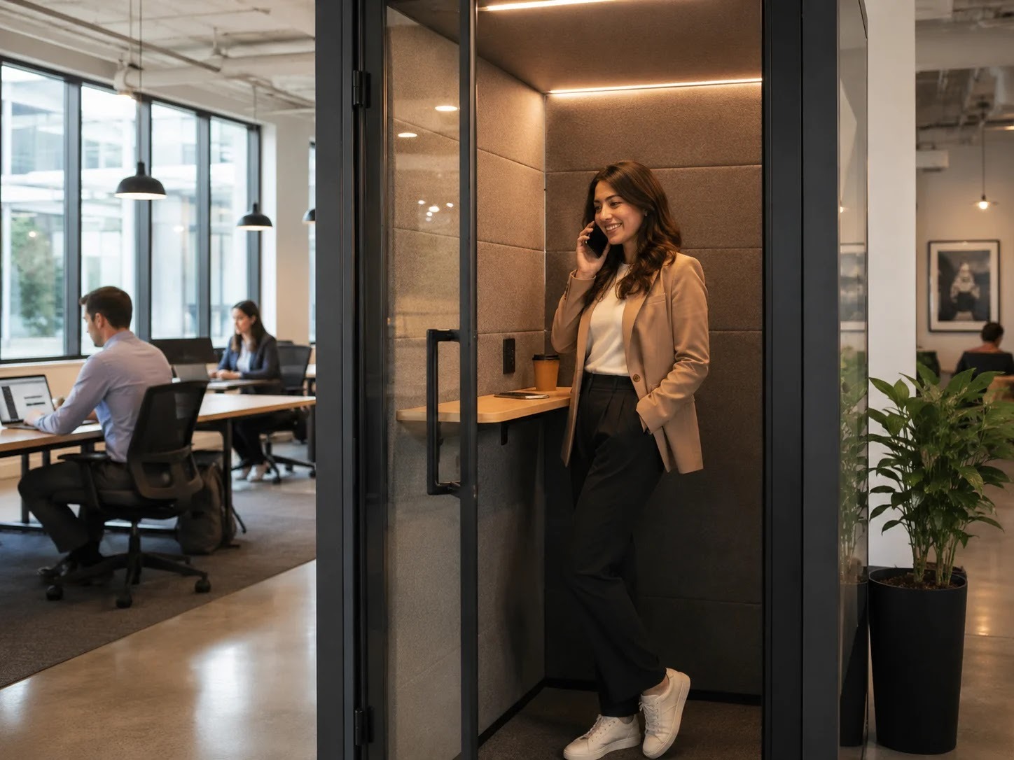 Phone booth in a coworking space for private calls