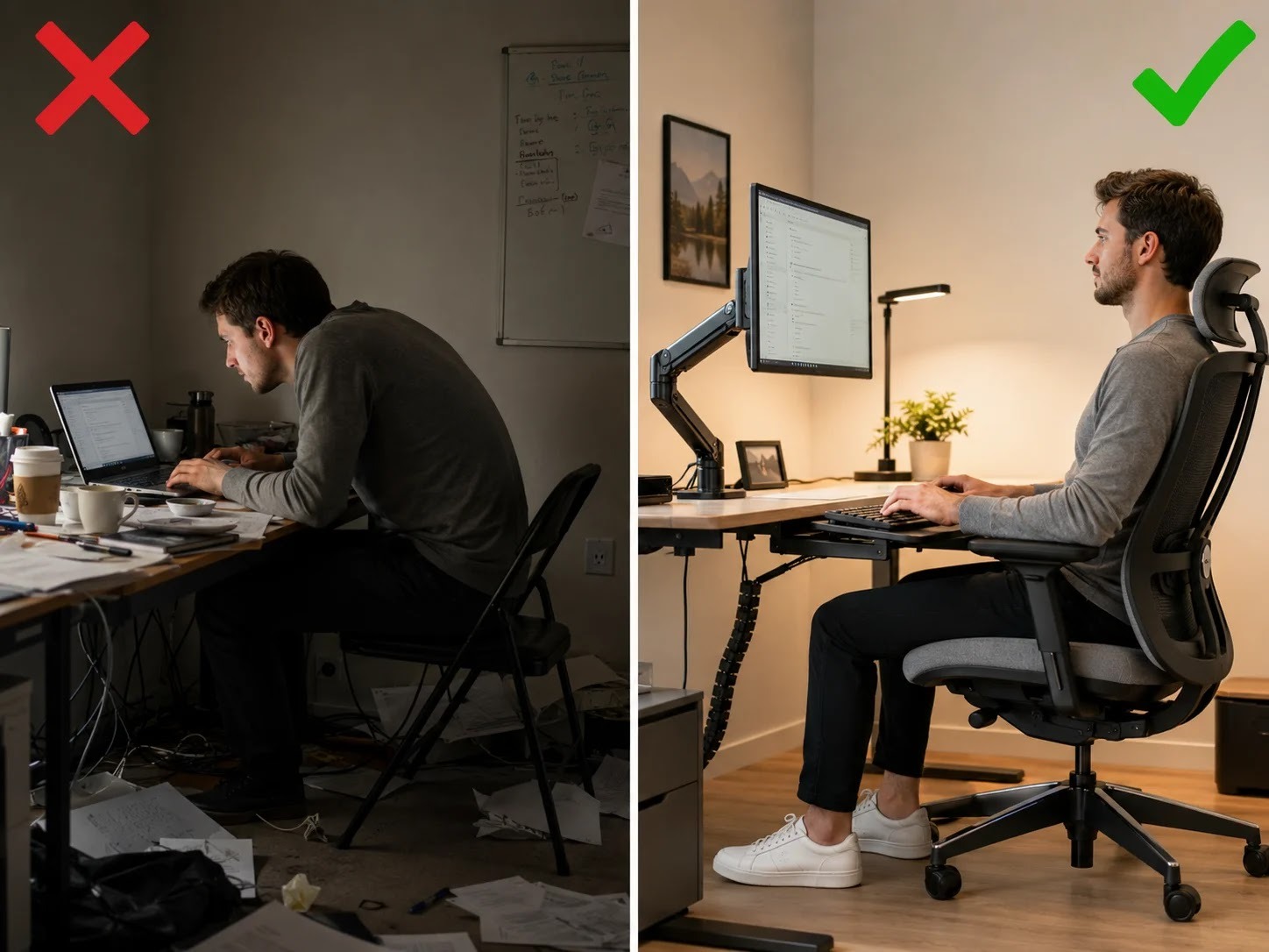 Comparison of a poor and a good ergonomic workstation setup