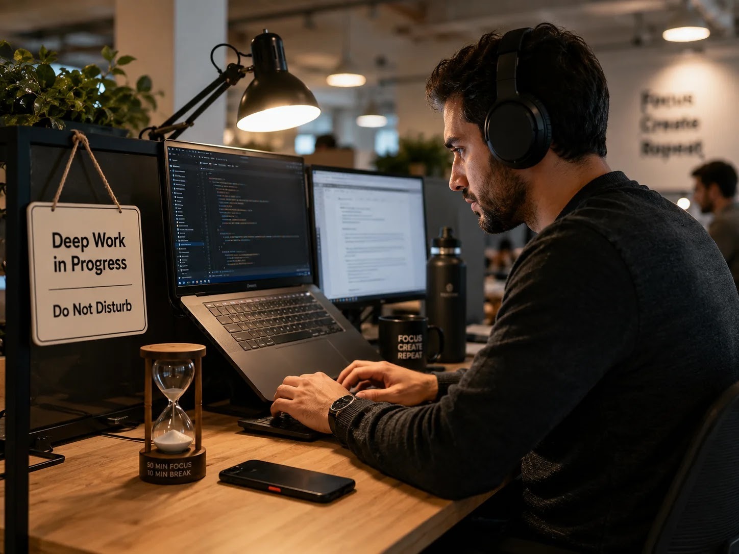 Headphones as a do-not-disturb sign during deep work