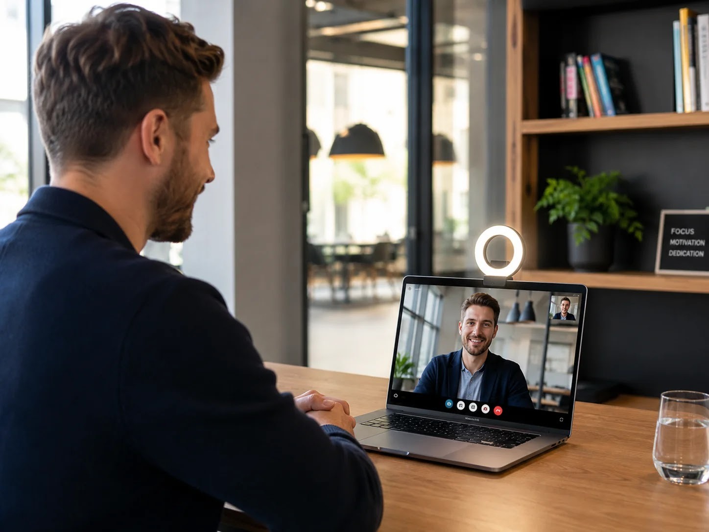 A professional setup for a video call in a call room