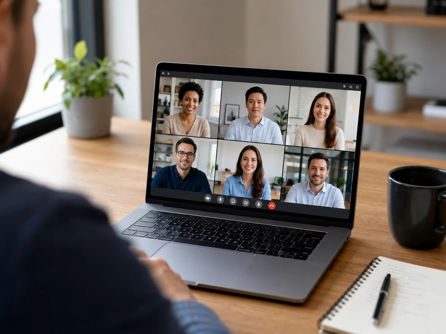 A video conference with participants in a grid on screen