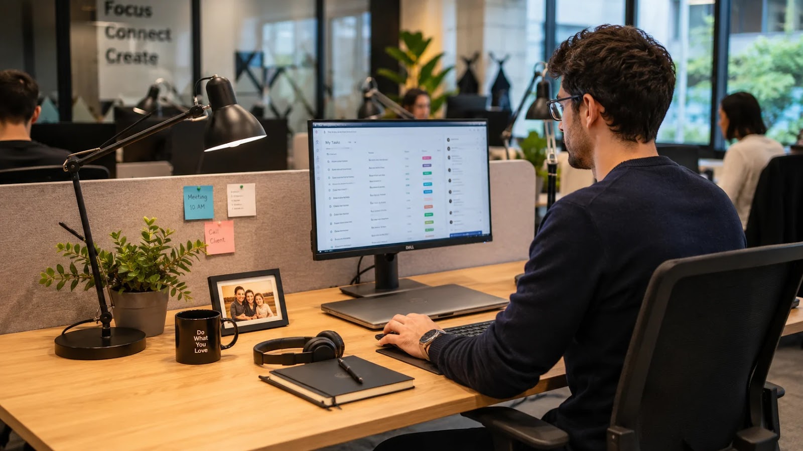 Namensko opremljeno delovno mesto v coworkingu