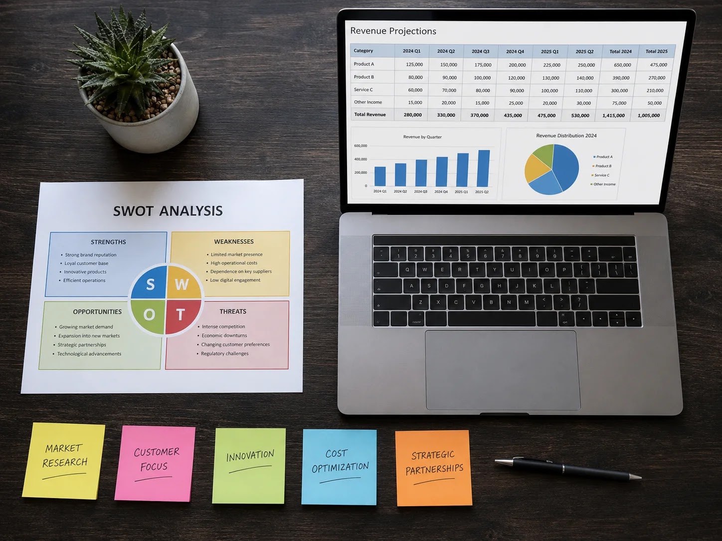 Preparing a business plan – notebook and laptop