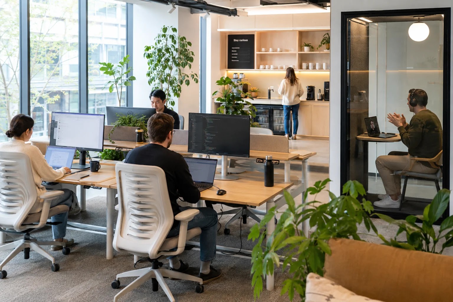 Ljudje mirno delajo v coworking prostoru v Ljubljani