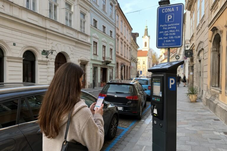 Metered street parking zone in central Ljubljana