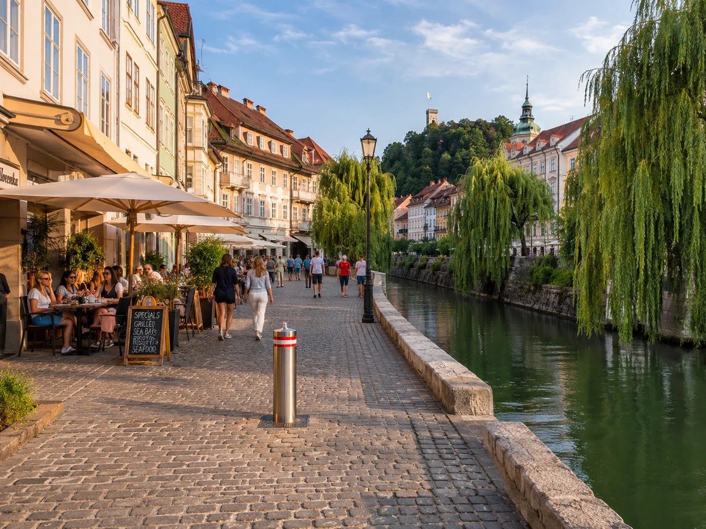 Pedestrianised old town of Ljubljana where cars are not allowed