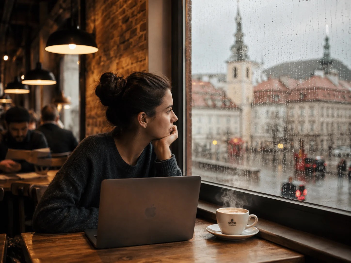 Prijetna kavarna ob deževnem oknu v Ljubljani