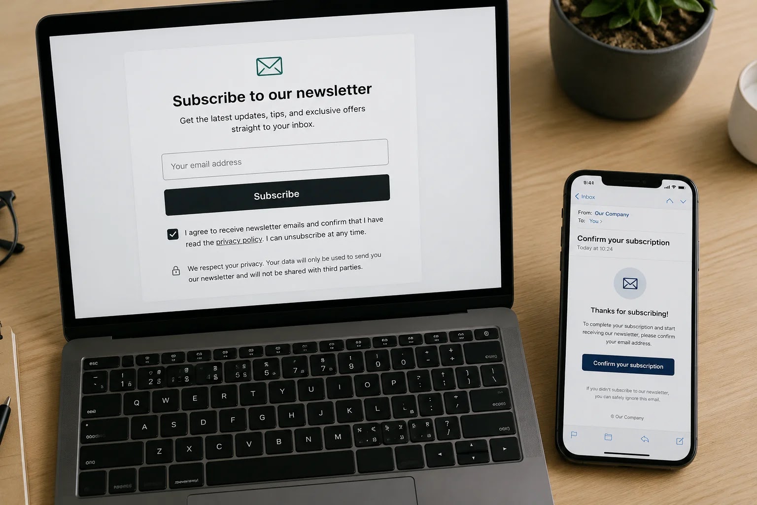 A confirmation e-mail for a newsletter – consent via double opt-in