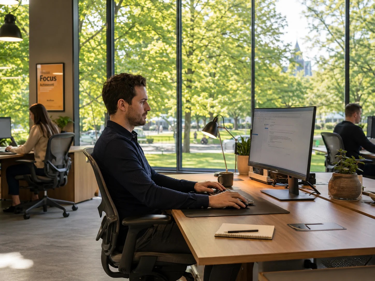 Ergonomic coworking desk setup in Ljubljana