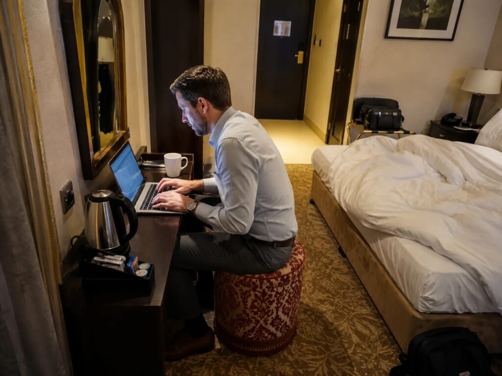Working from a cramped hotel room in Ljubljana