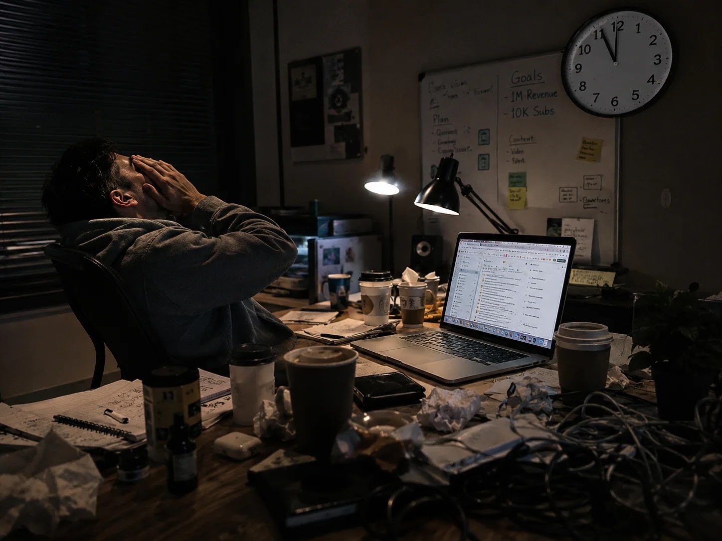 A tired entrepreneur at a desk as a sign of burnout