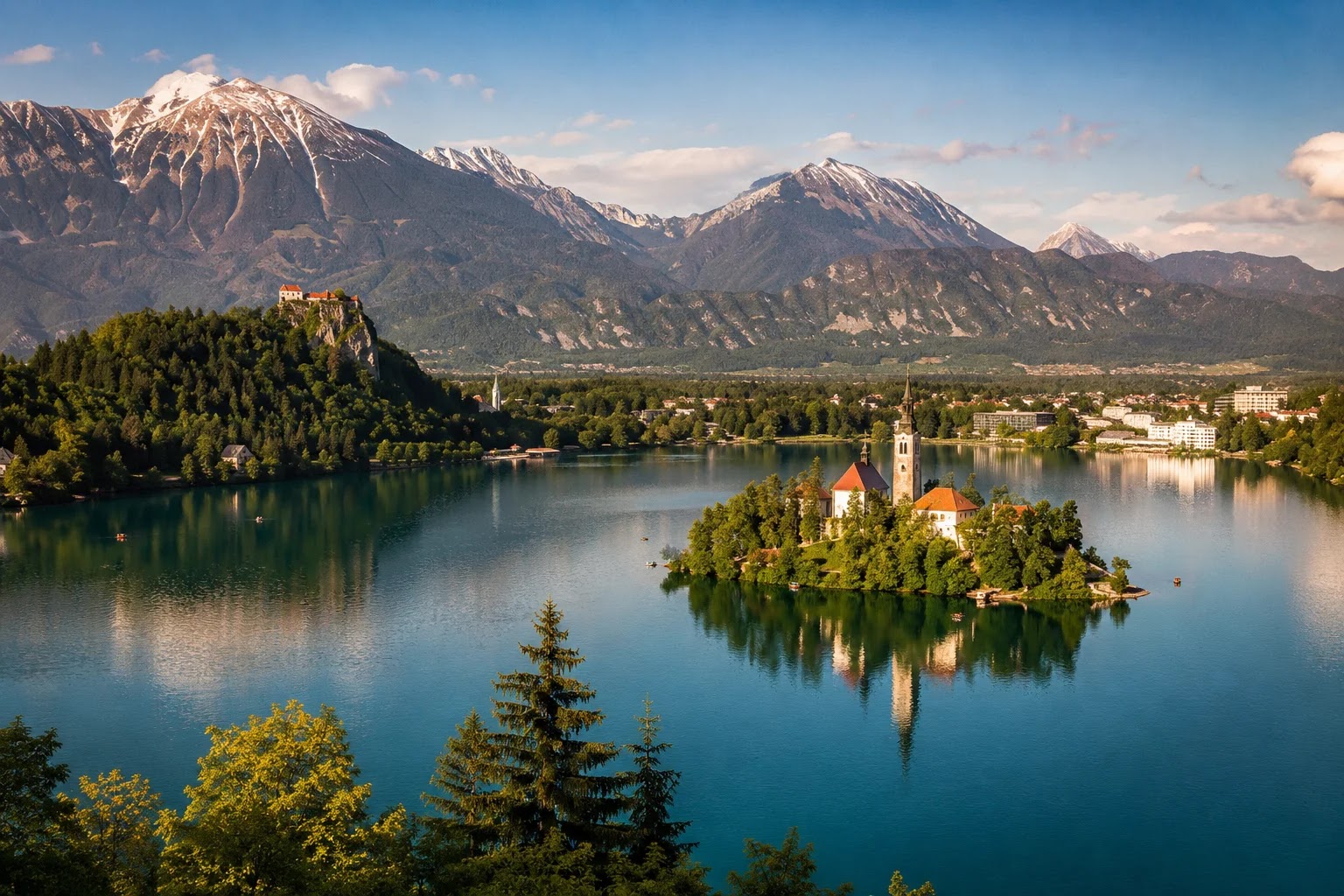 Panorama of Lake Bled with its island and castle