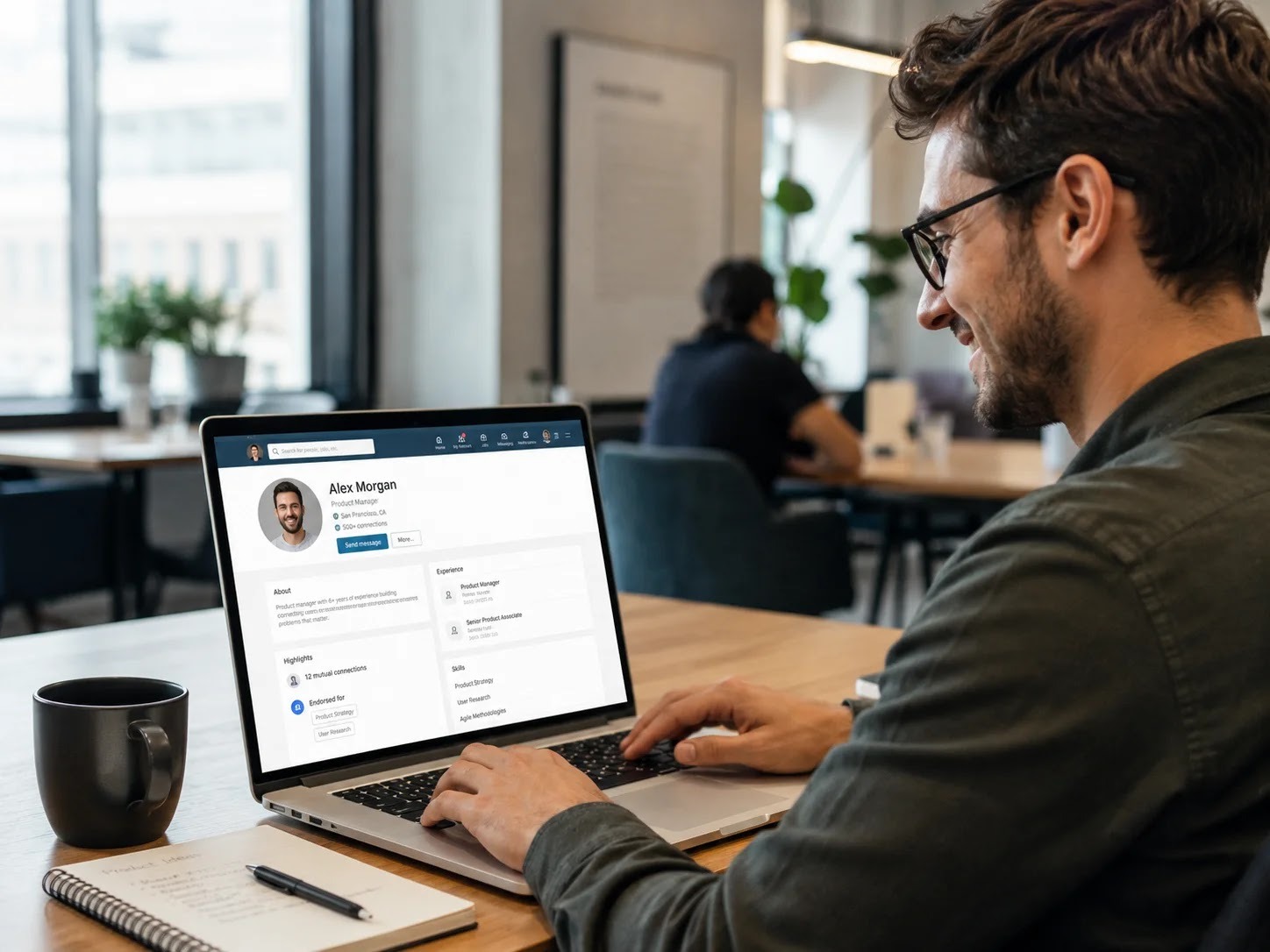 An entrepreneur updating their LinkedIn profile for online networking