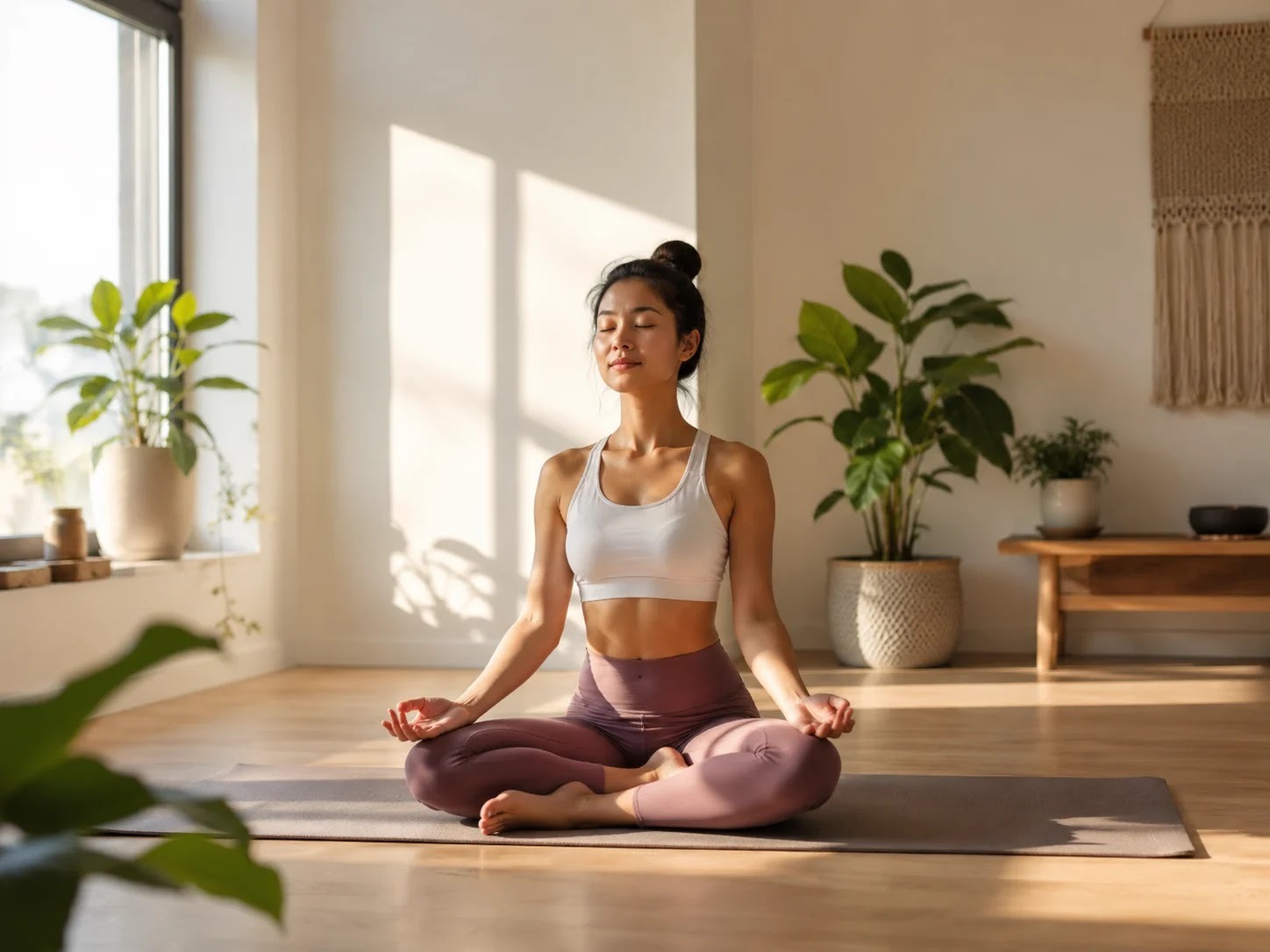 A person doing yoga and meditation to unwind after work