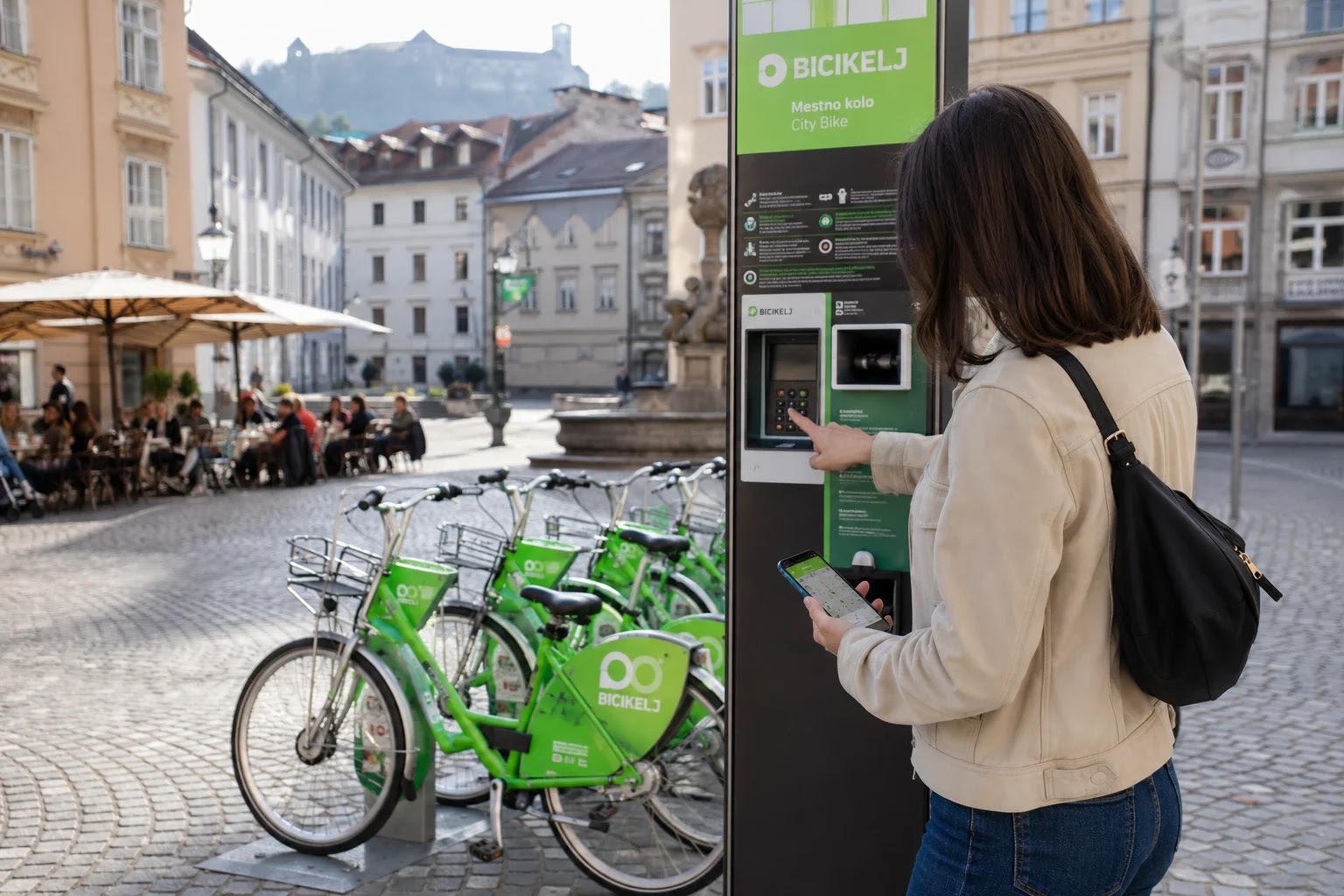 A BicikeLJ station with rental bikes in Ljubljana