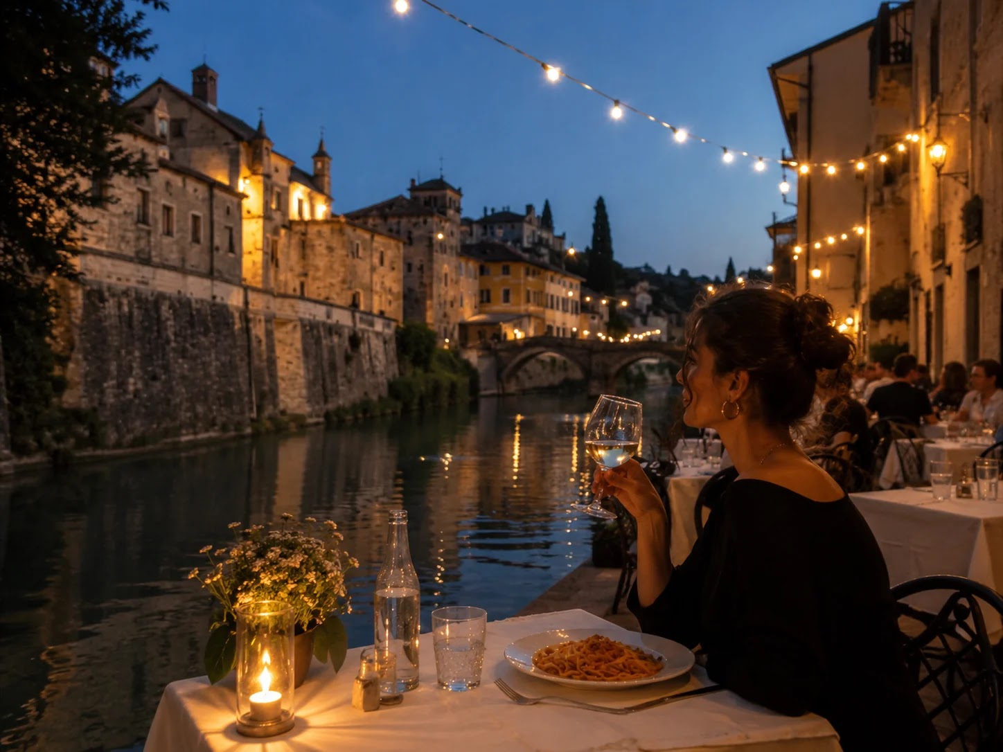 Evening dinner along the Ljubljanica riverside terraces