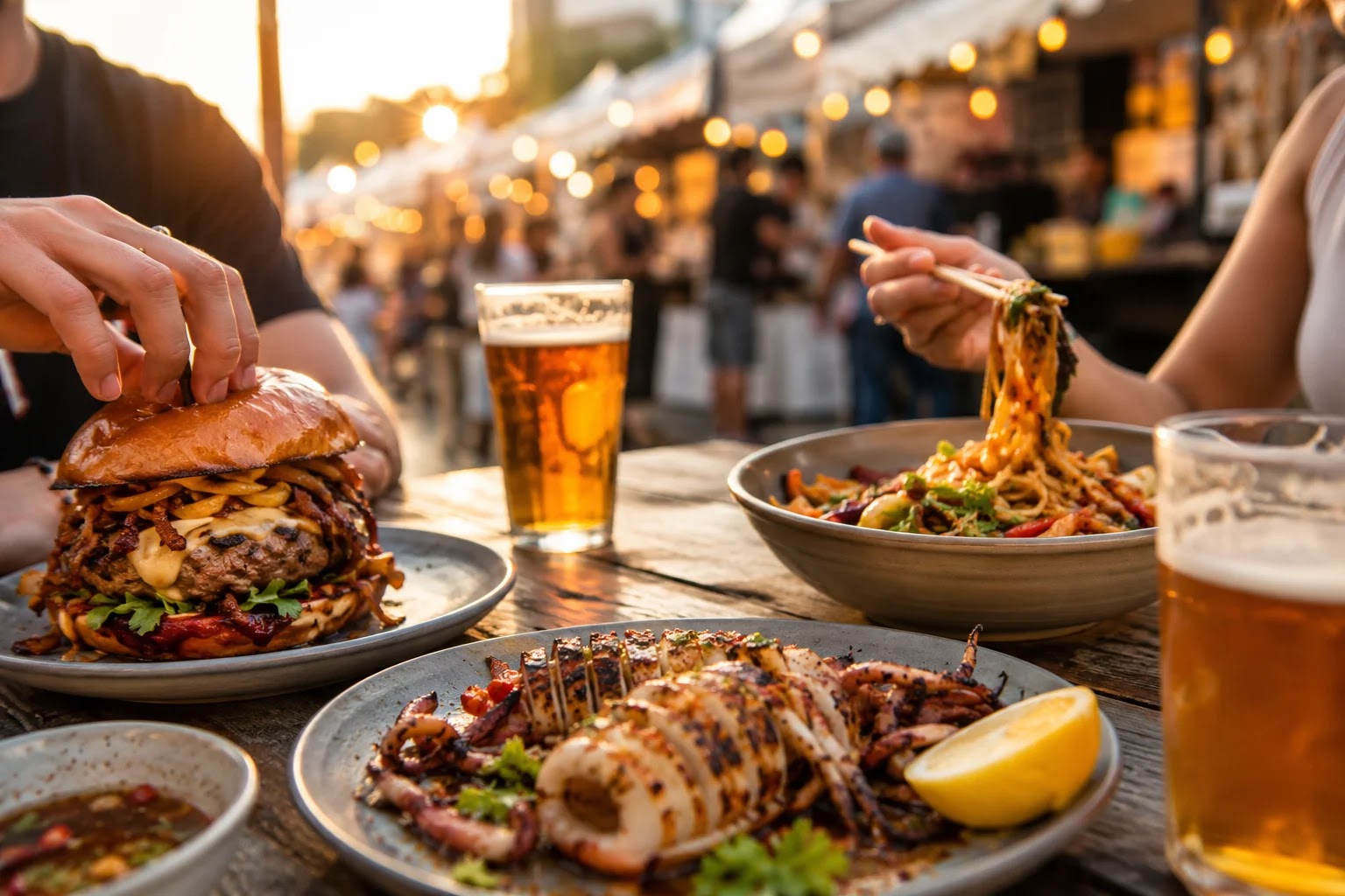 Close-up of a street-food dish at Open Kitchen