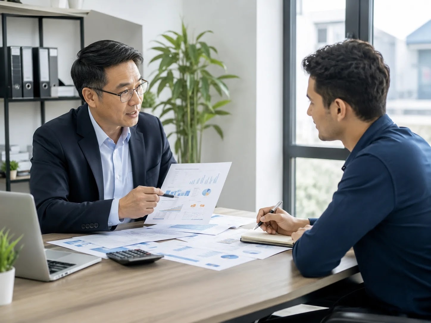 An entrepreneur discussing recognised expenses with an accountant