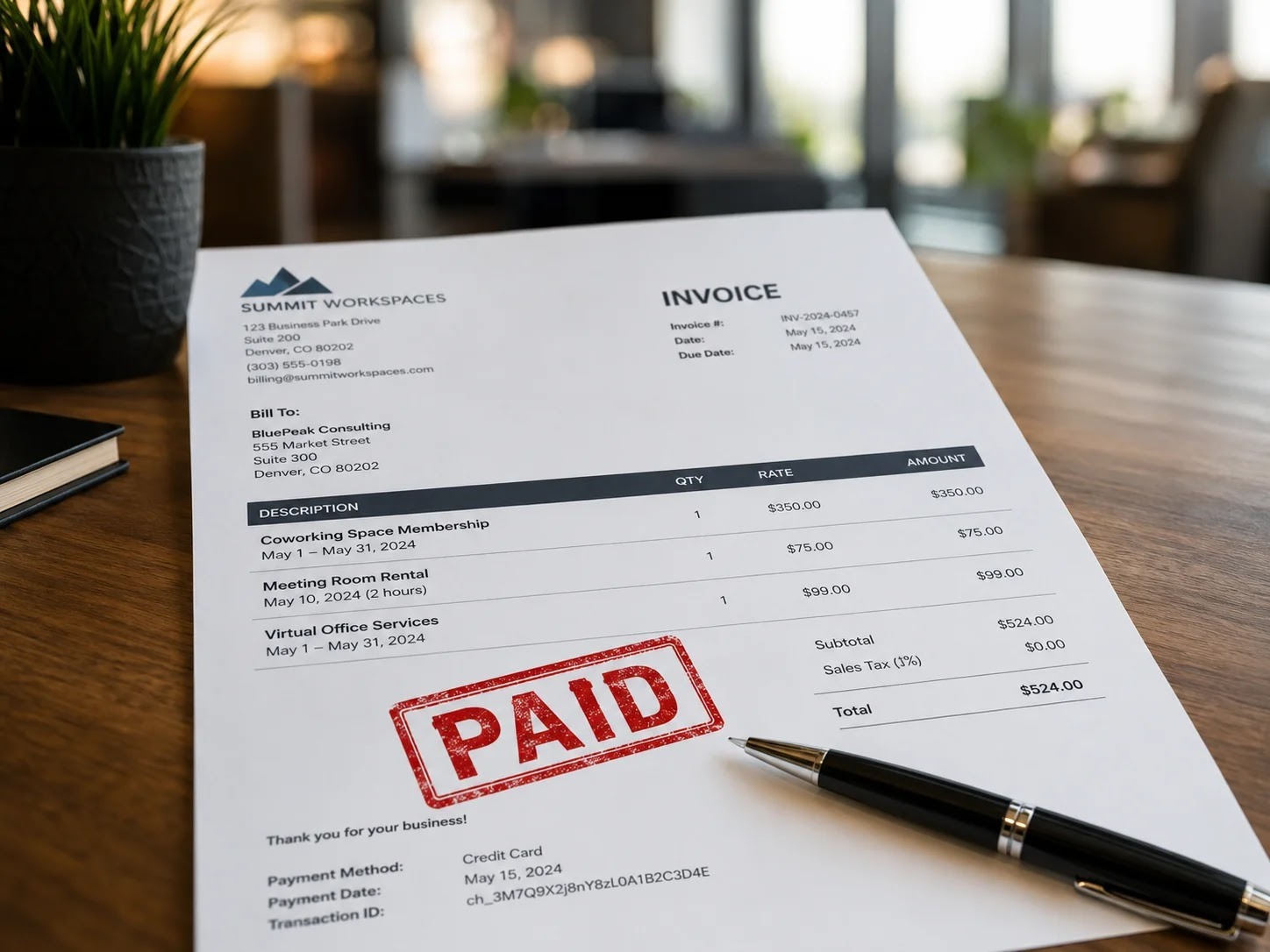 A VAT invoice for renting the makerSP_CE coworking space
