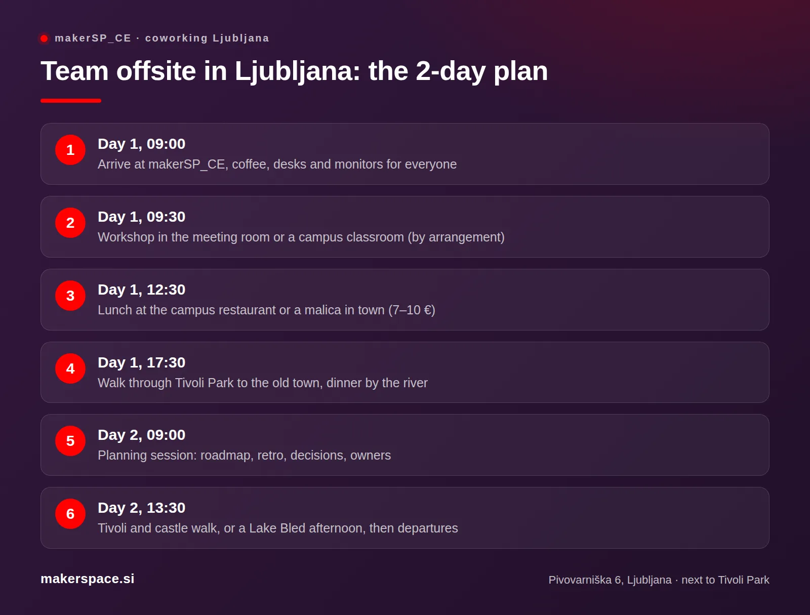 Two-day team offsite Ljubljana agenda in six steps