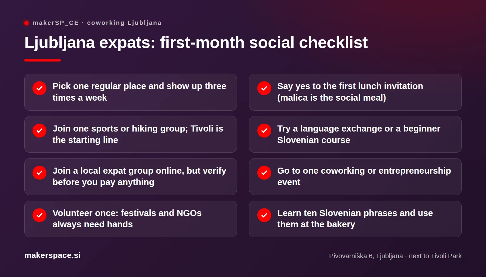 First-month social checklist for expats in Ljubljana